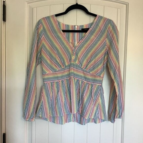 J. Crew Peplum Striped Blouse 🌈🎀💕 - Picture 1 of 5